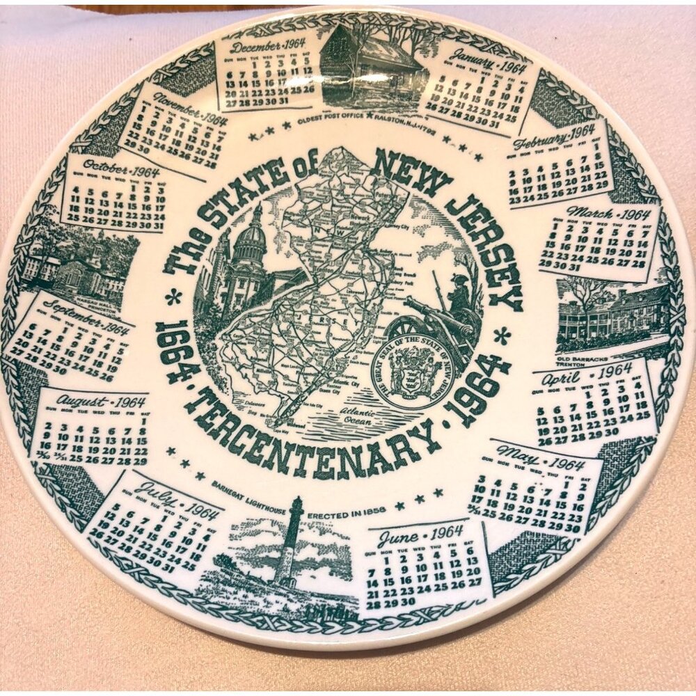 New Jersey Tercentenary 1964 Commemorative Plate Ceramic 10” Vtg 1192-S Collect.